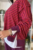 The Sunday Morning Stripe V Slouch Sweatshirt Aubergine Red